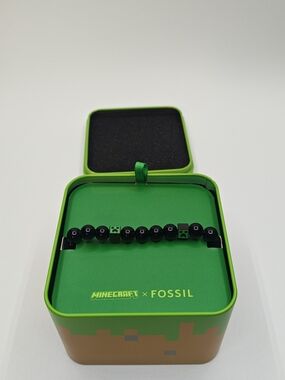 Fossil Black Beaded Bracelet with Minecraft Accents